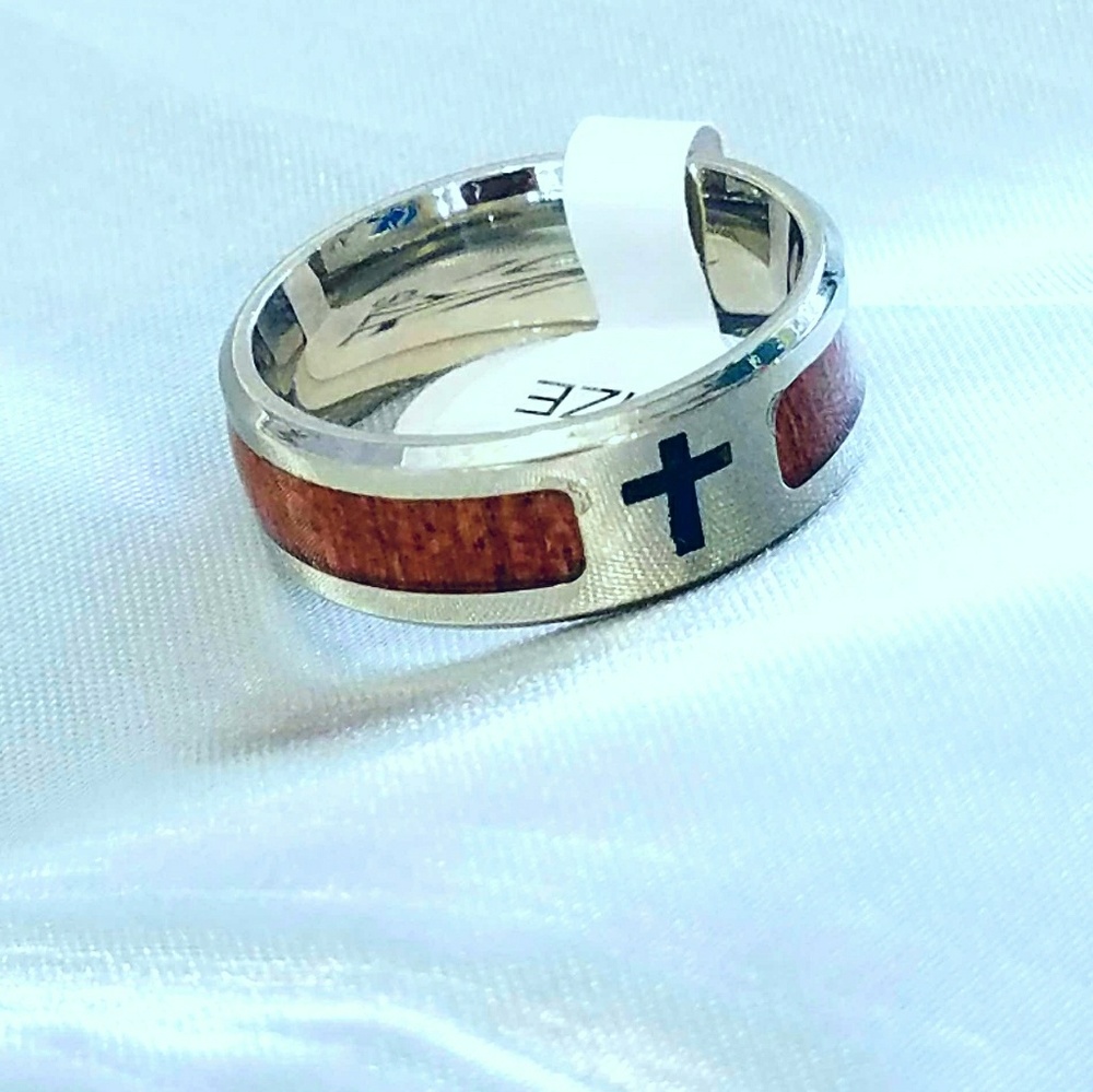 Solid Titanium Cherry Wood Inlay Ring - image 1